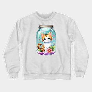 Cute Cat With Beautiful Flowers In Mason Jar Crewneck Sweatshirt